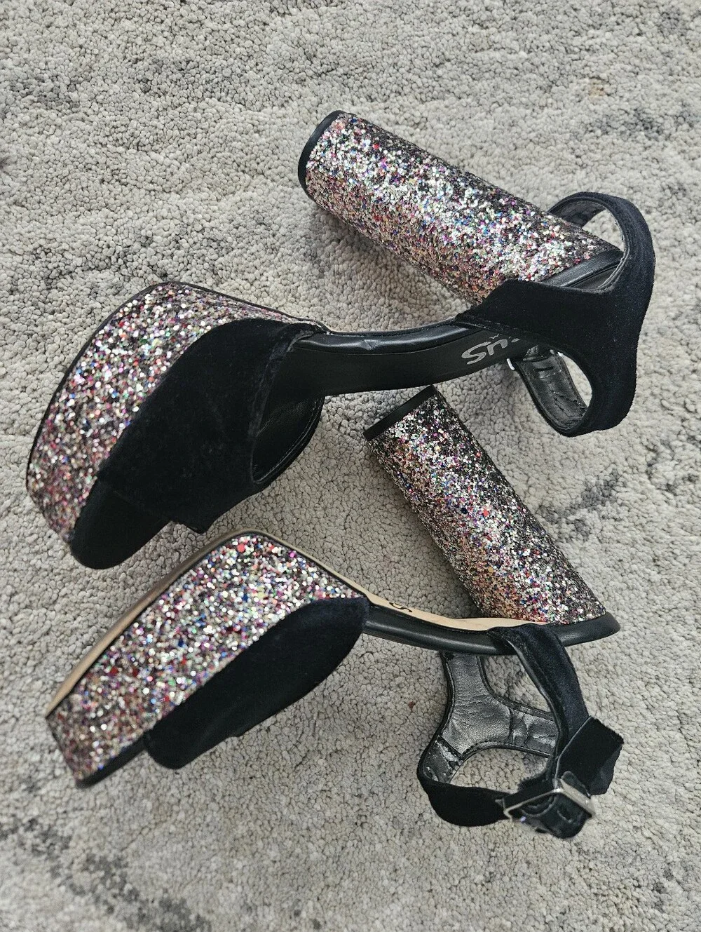 Circus by Sam Edelman Black Velvet Glitter Platform Sandals